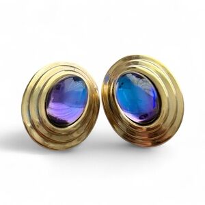 Vintage Gold Purple/Blue Clip On Earrings